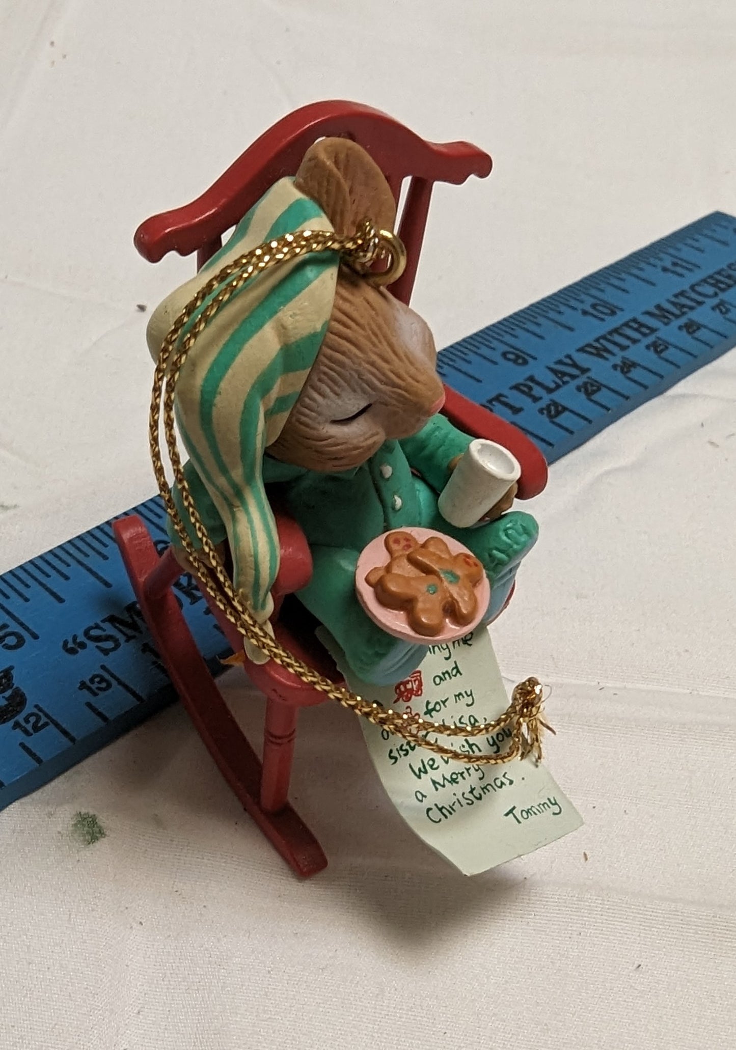 Ornament Christmas Cute Mouse in rocker with note for Santa