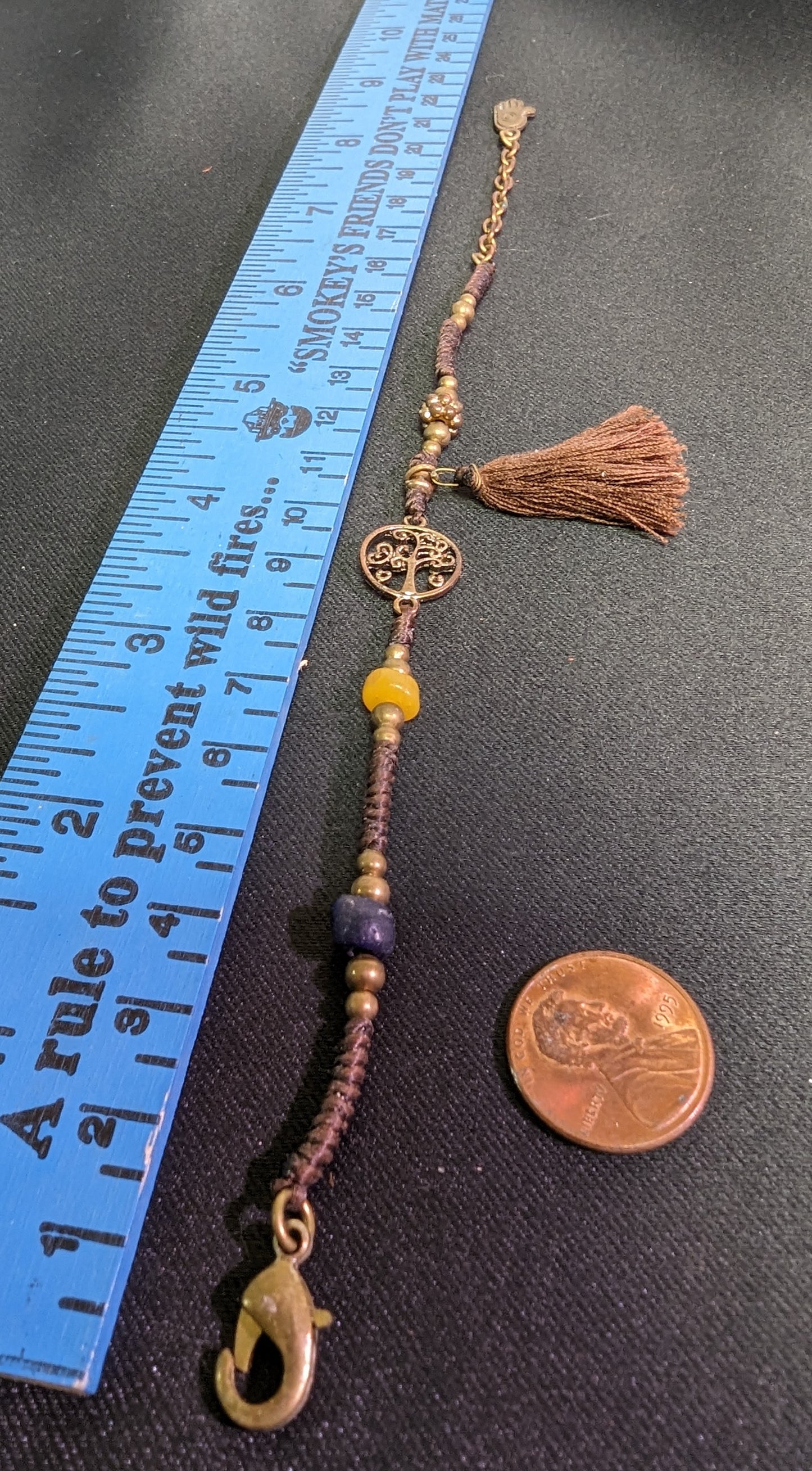 Jewelry Bracelet Hand Made Natural stones Brass Filigree, Healing Hand and Lobster Clasp