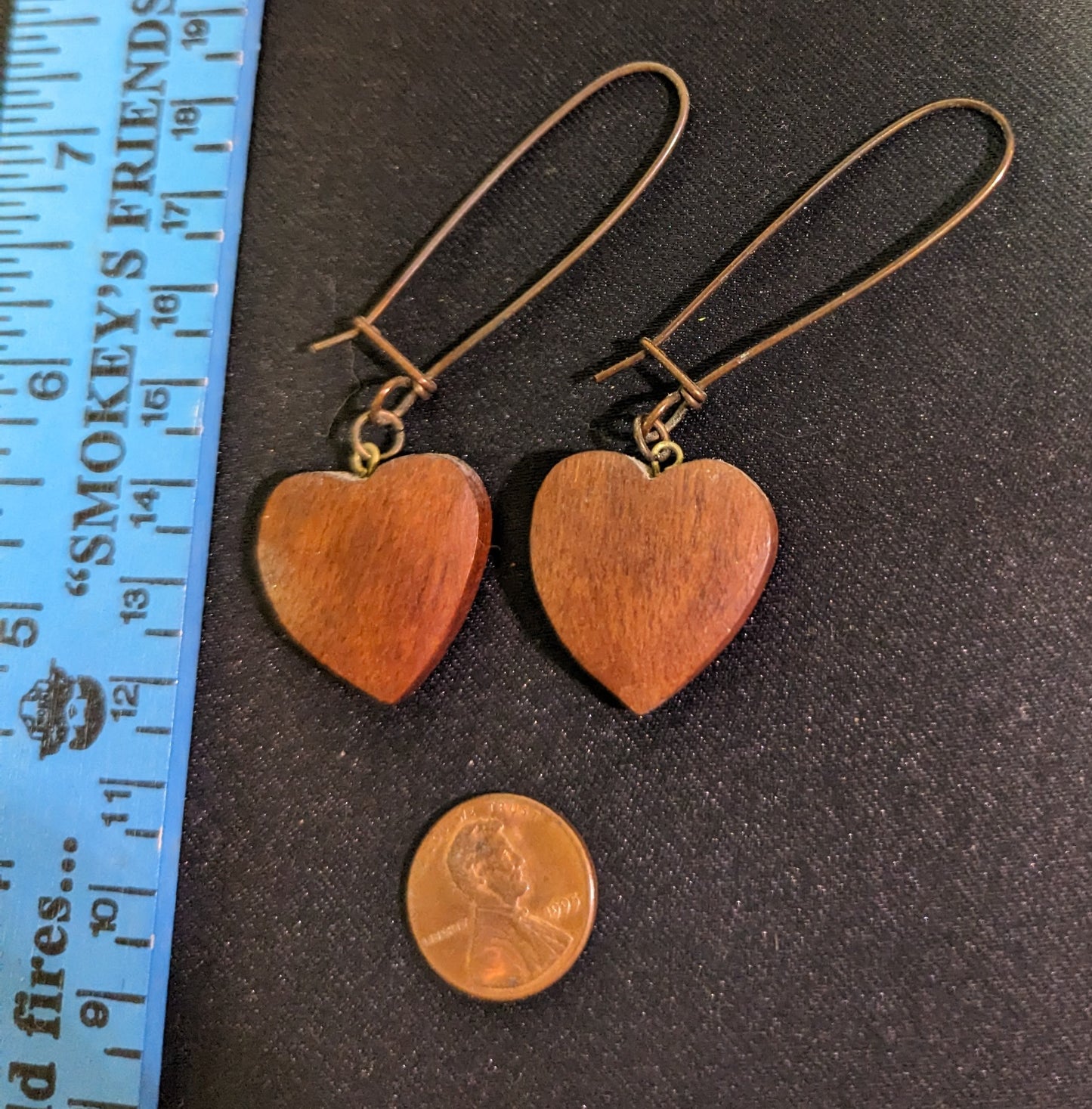 Earring Hand Made metal loop with wood heart