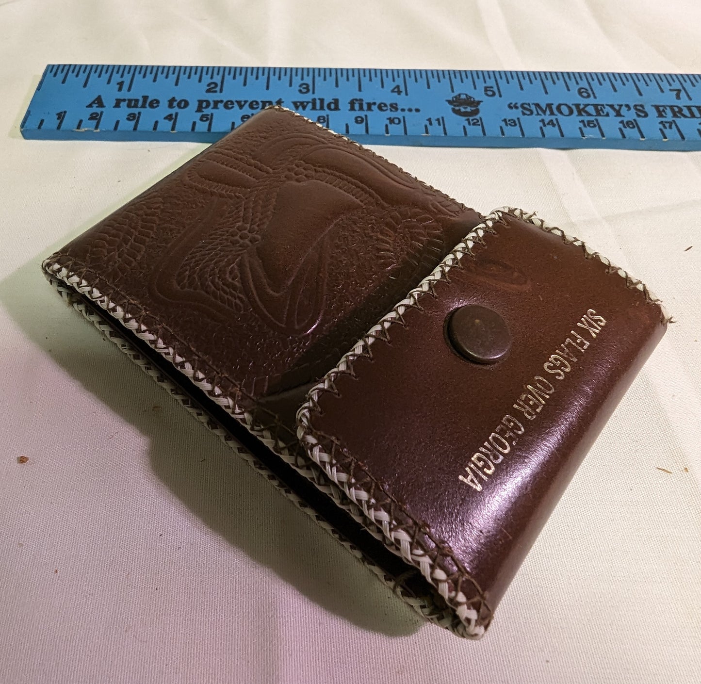 Wallet Rare Vintage Boys Cowhide Six Flags Over Georgia 1970s Embossed