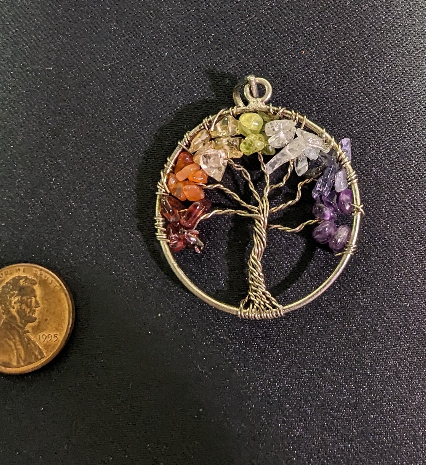 Necklace Pendant Wire Tree Rainbow Gem Chips Hand Made