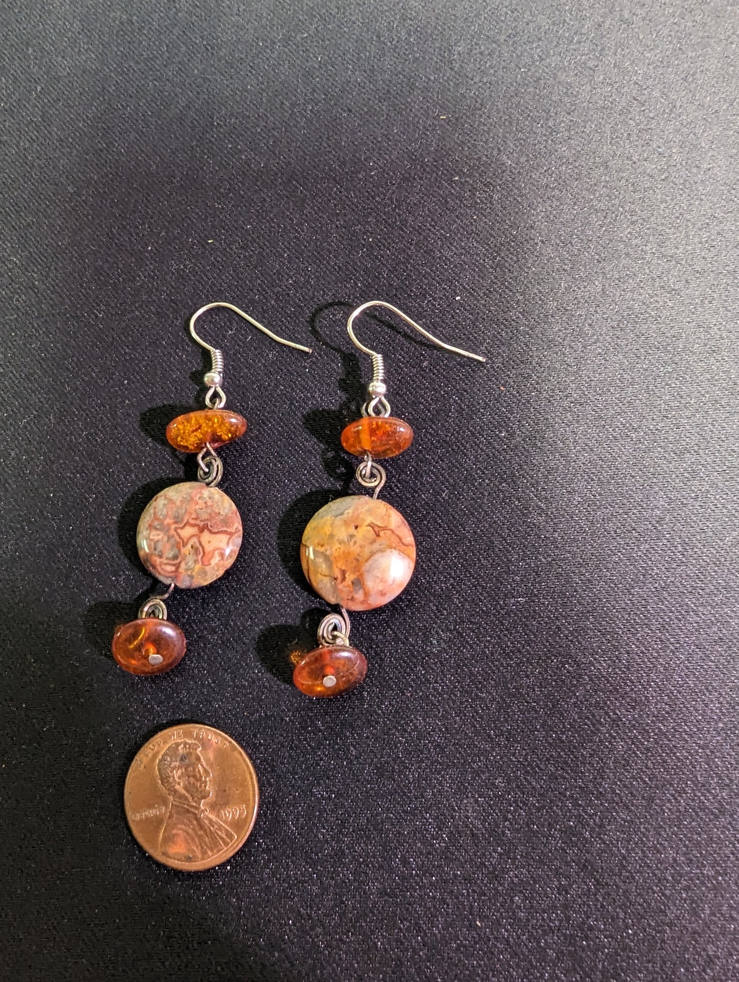 Ear rings Hand Made Agate Amber One of A kind