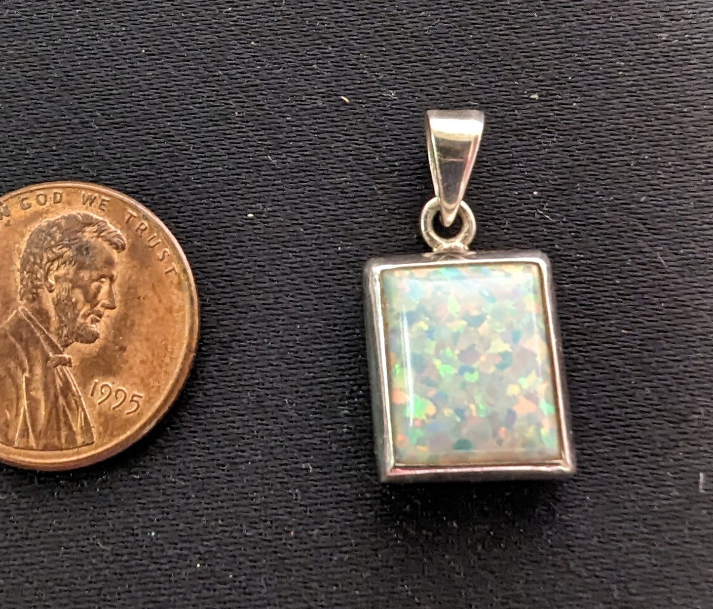 Pendant 925 Silver Synthetic Opal Square Set