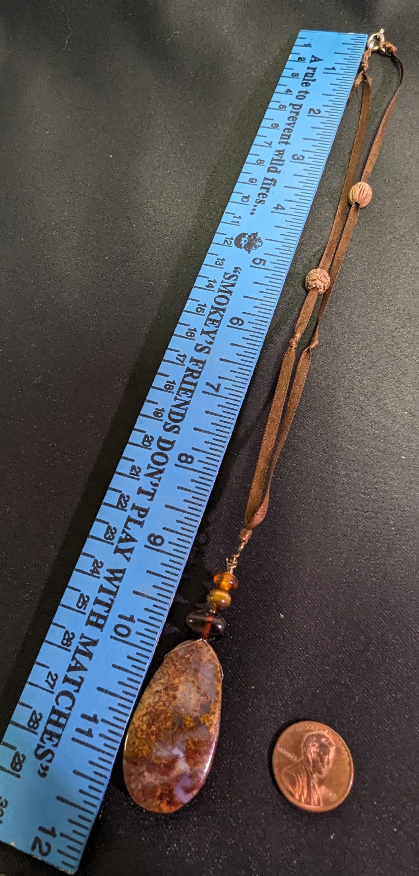 Necklace Handmade Agate Leather Amber Sandalwood Carved Beads