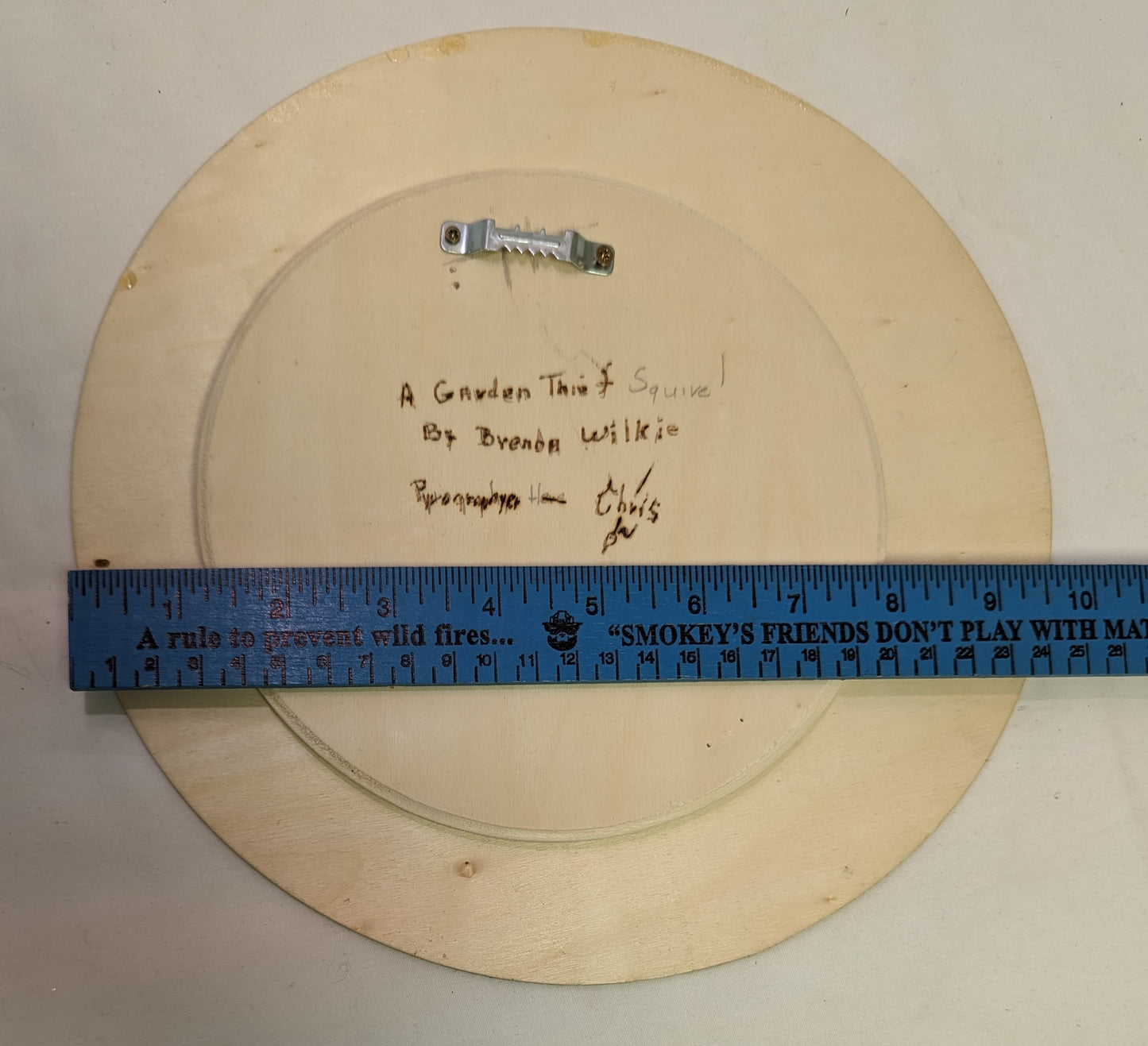 Art Pyrography Round on Wood Garden Theif Squirel Credited Cabincore
