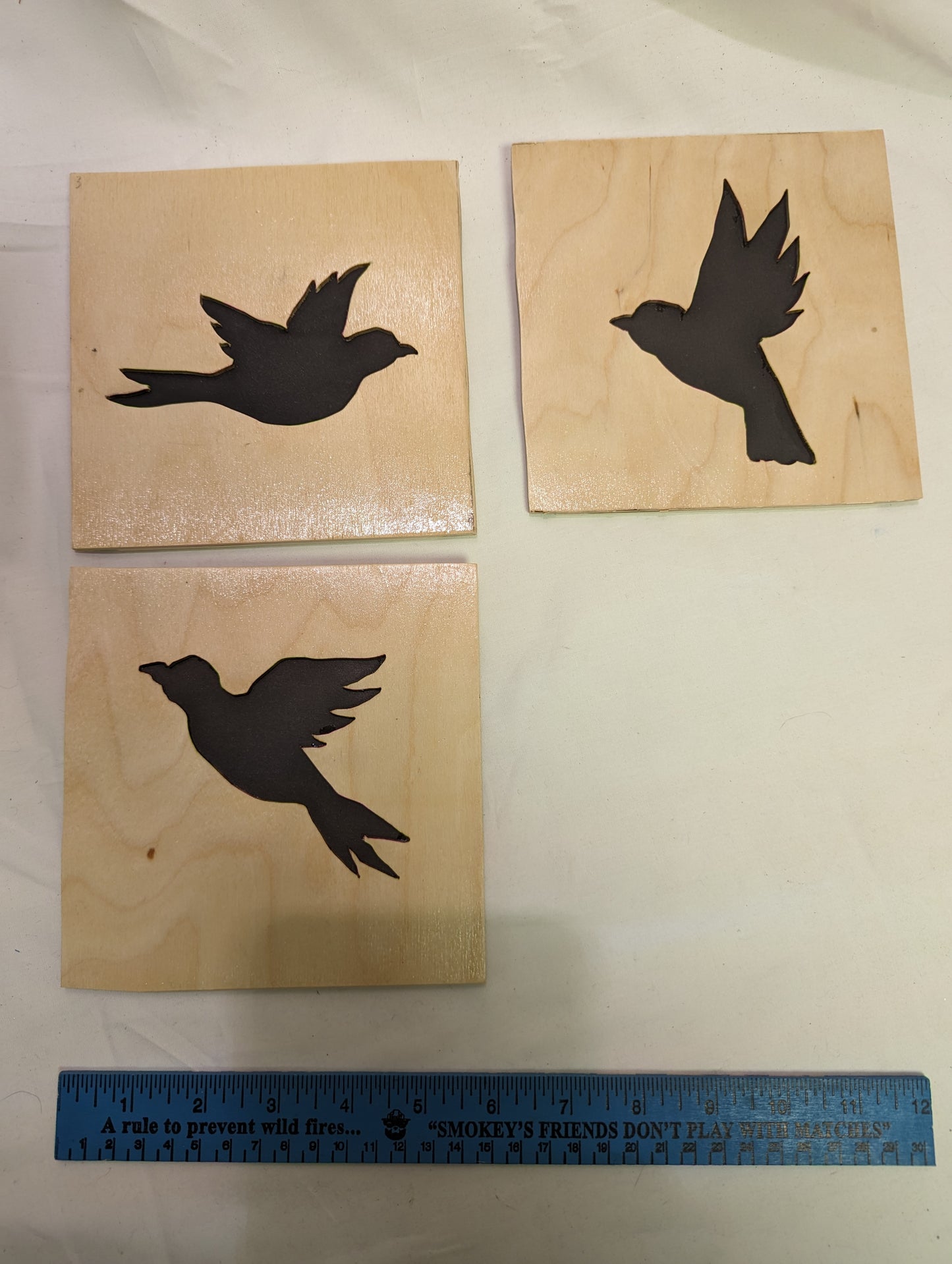 Art Scroll Sawed Wood Silhouettes "Three Little Birds" Negatives Mounted Qty 3
