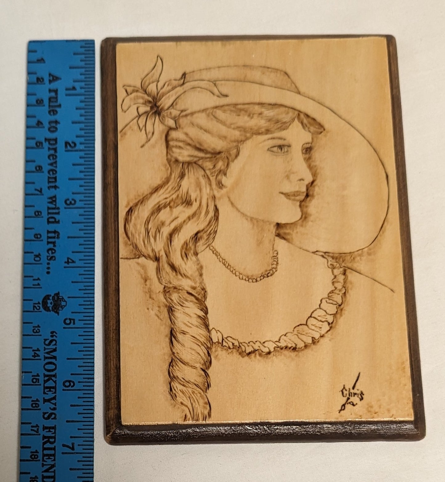 Art Handmade Pyrography on wood " Woman Portrait" signed