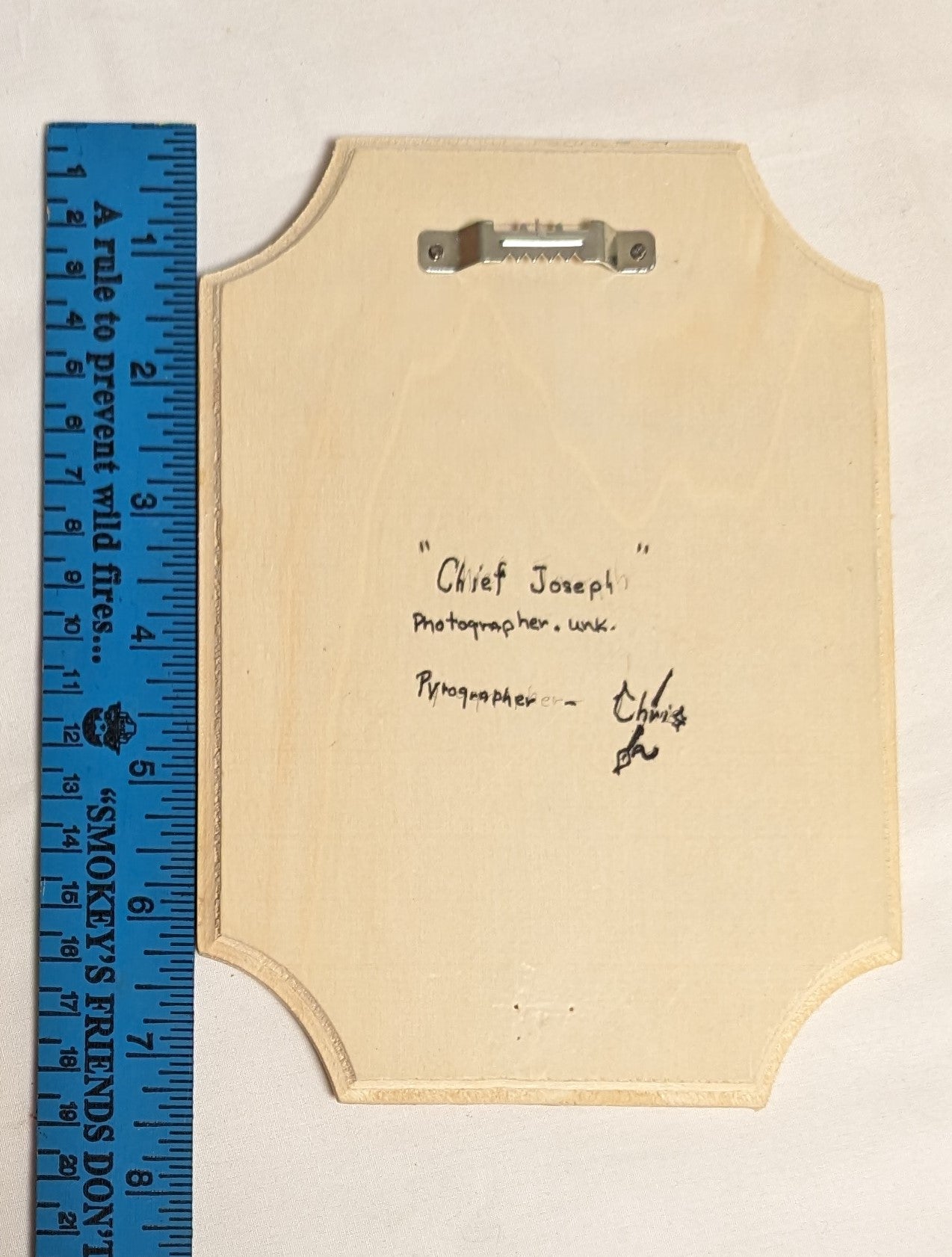 Art Pyrography on wood Native American Portrait " Cheif Joseph" Credited and Autographed