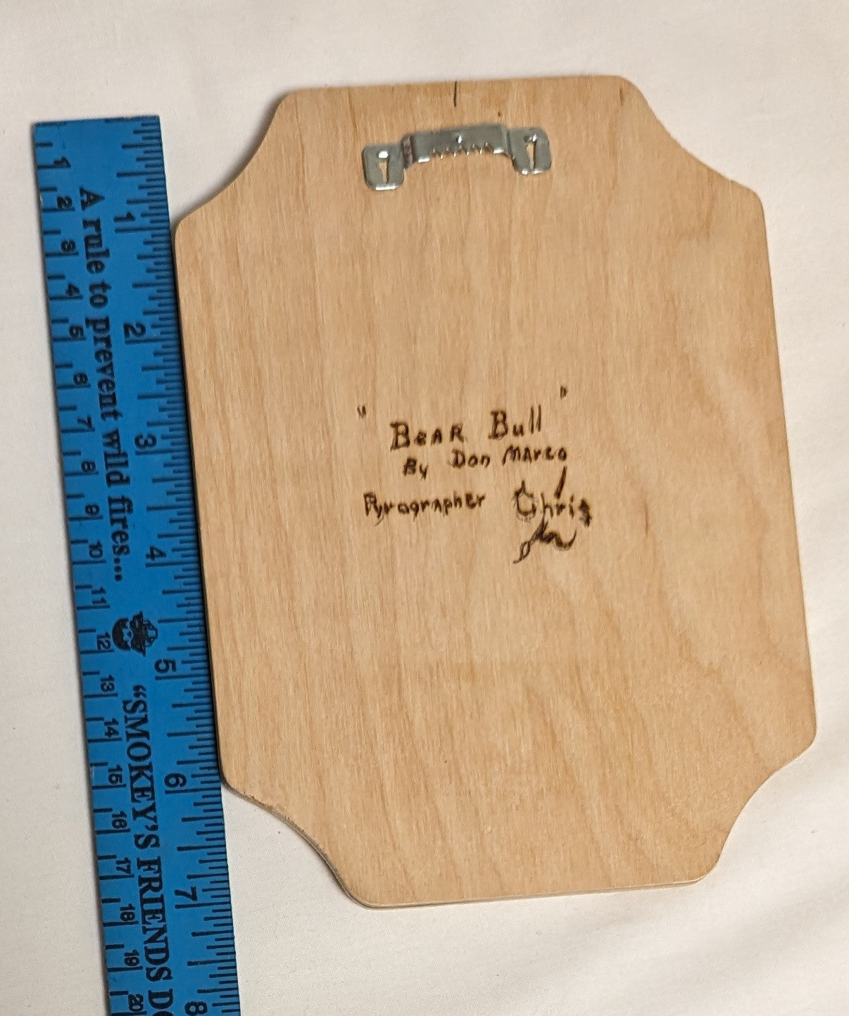 Art Pyrography on wood Native American Portrait "Bear Bull" Credited and Autographed