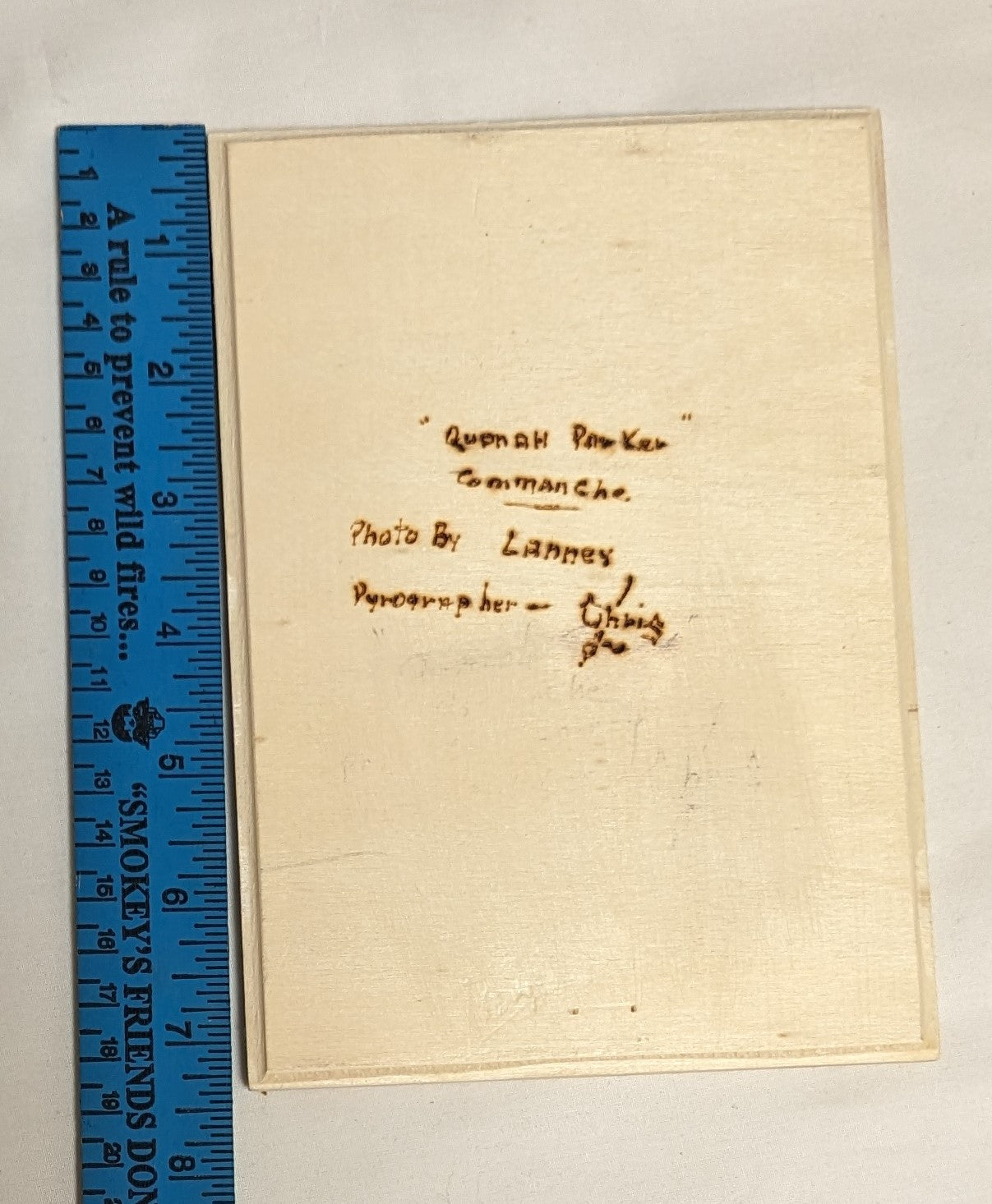 Art Pyrography on wood Native American Portrait "Quanah Parker Comanche " Credited and Autographed