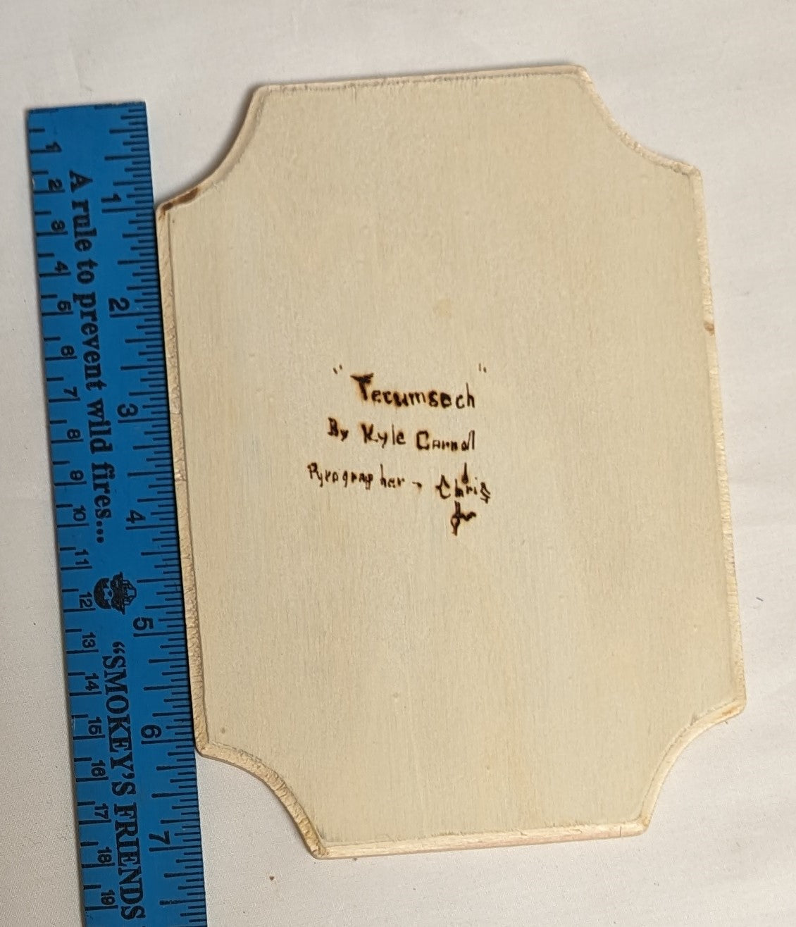 Art Pyrography on wood Native American Portrait "Tecumseh " Credited and Autographed