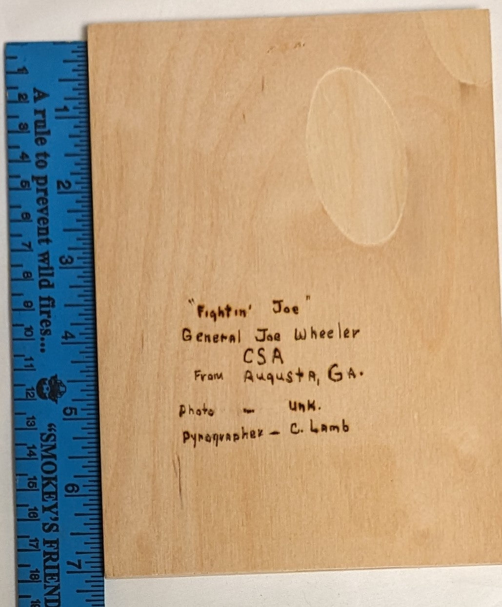 Art Pyrography on wood Portrait " Fightin; Joe" Credited and Autographed