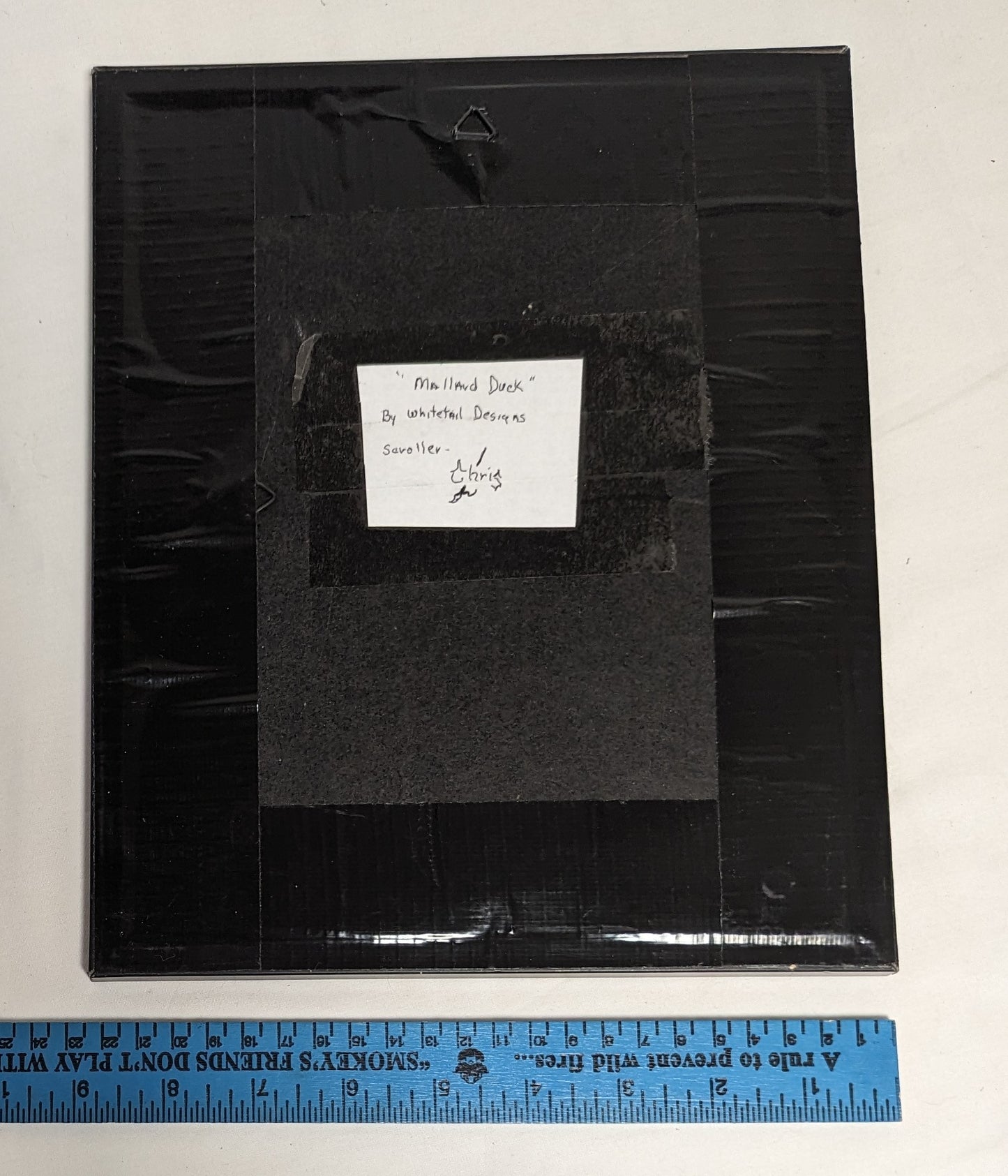 Art Hand Scroll Sawn Cut Out " Mallard Duck " Emblem in frame under glass