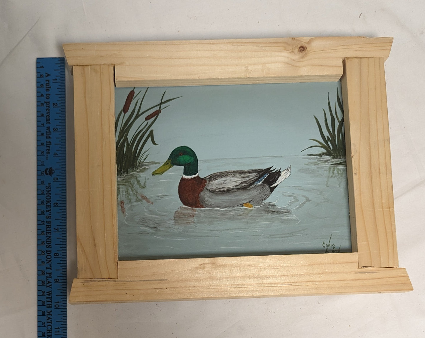 Art Vintage Handmade Painting in custom frame " Duck on Pond" Autographed