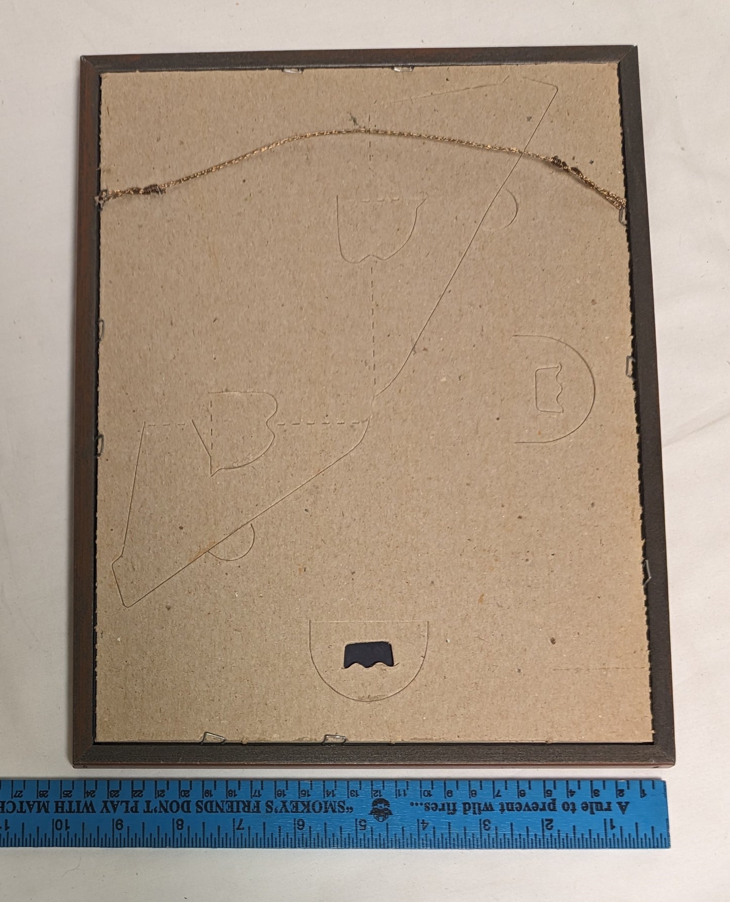 Art Vintage Rare Hand Scroll Sawn Cutout in wood " Wolf head " in frame under glass `