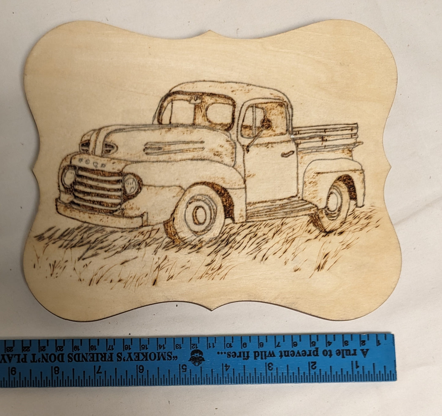 Art Rare Handmade Pyrography on lwood " Old Ford Truck" for hanging