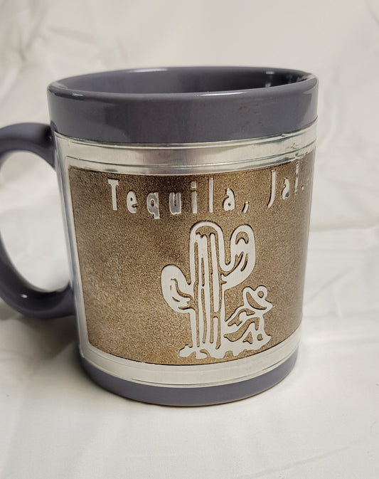 Mug Rare ceramic mug  Tequila Jalisco Mexico metal cactus and hombre con sombrero