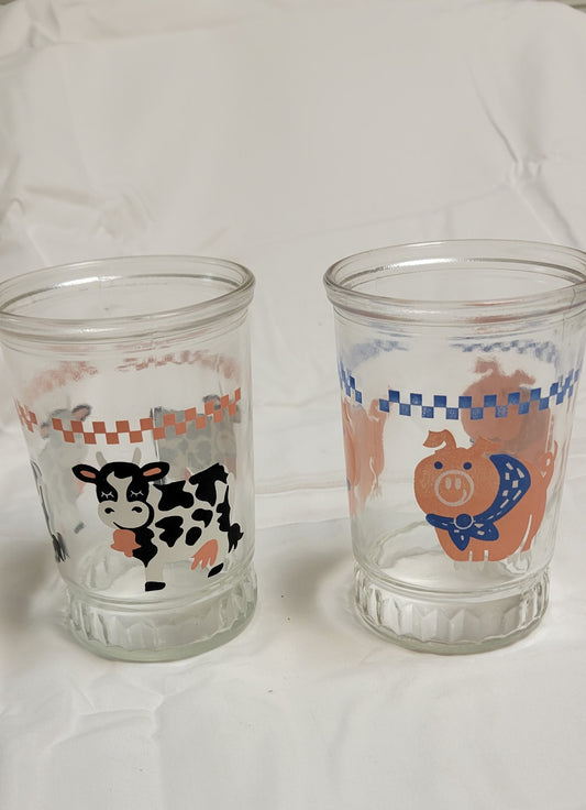 Vintage Jelly Jar Farm Animal Glasses