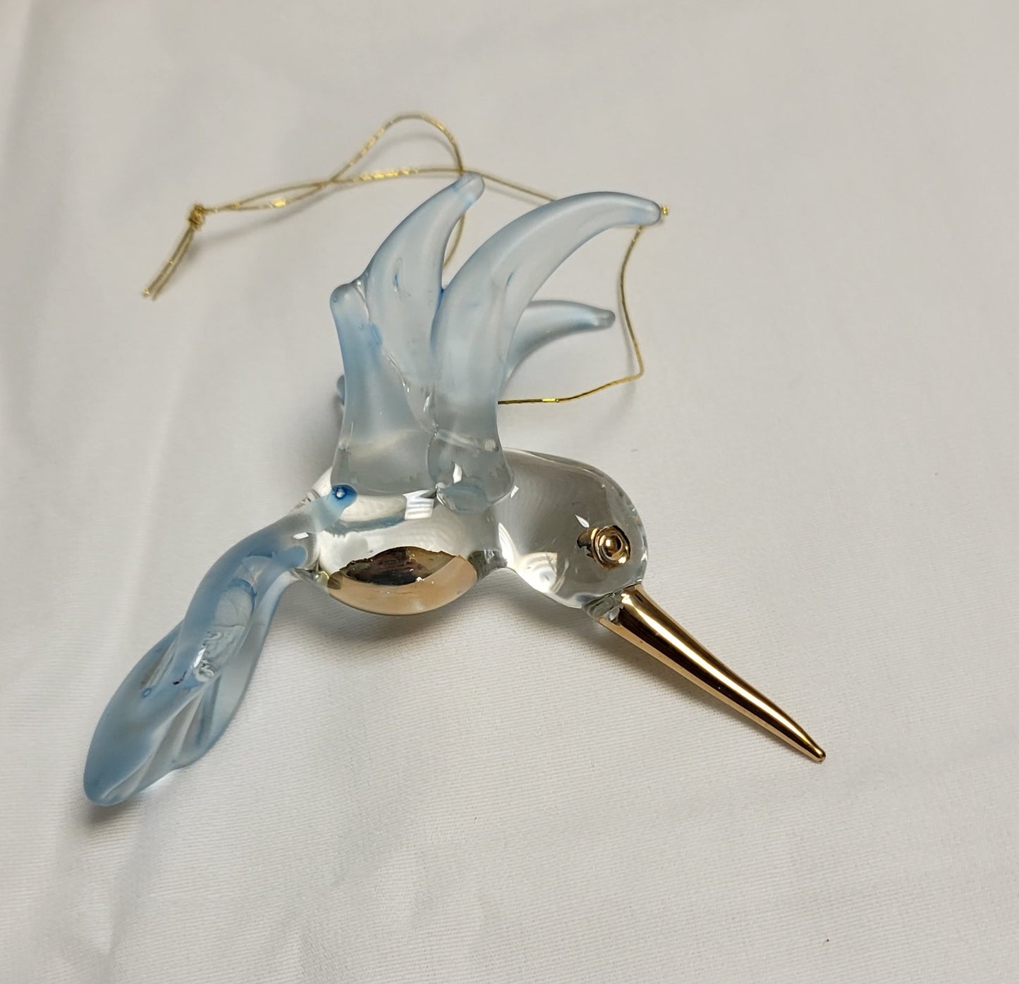 Ornament Glass Hummingbird, Mouth-Blown Glass Ornament, 3" - Blue, Clear, Gold
