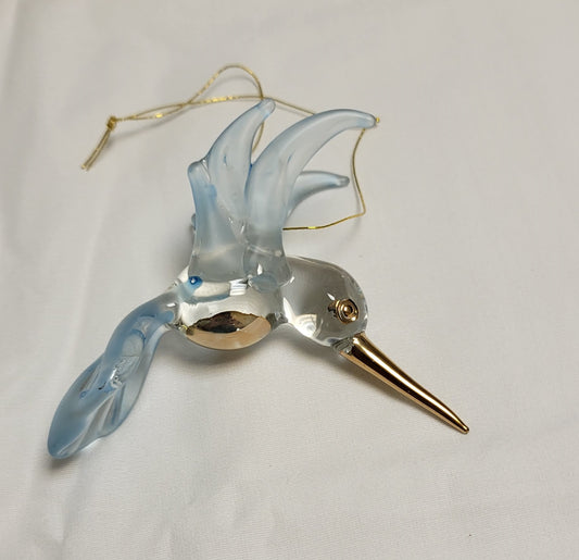 Ornament Glass Hummingbird, Mouth-Blown Glass Ornament, 3" - Blue, Clear, Gold