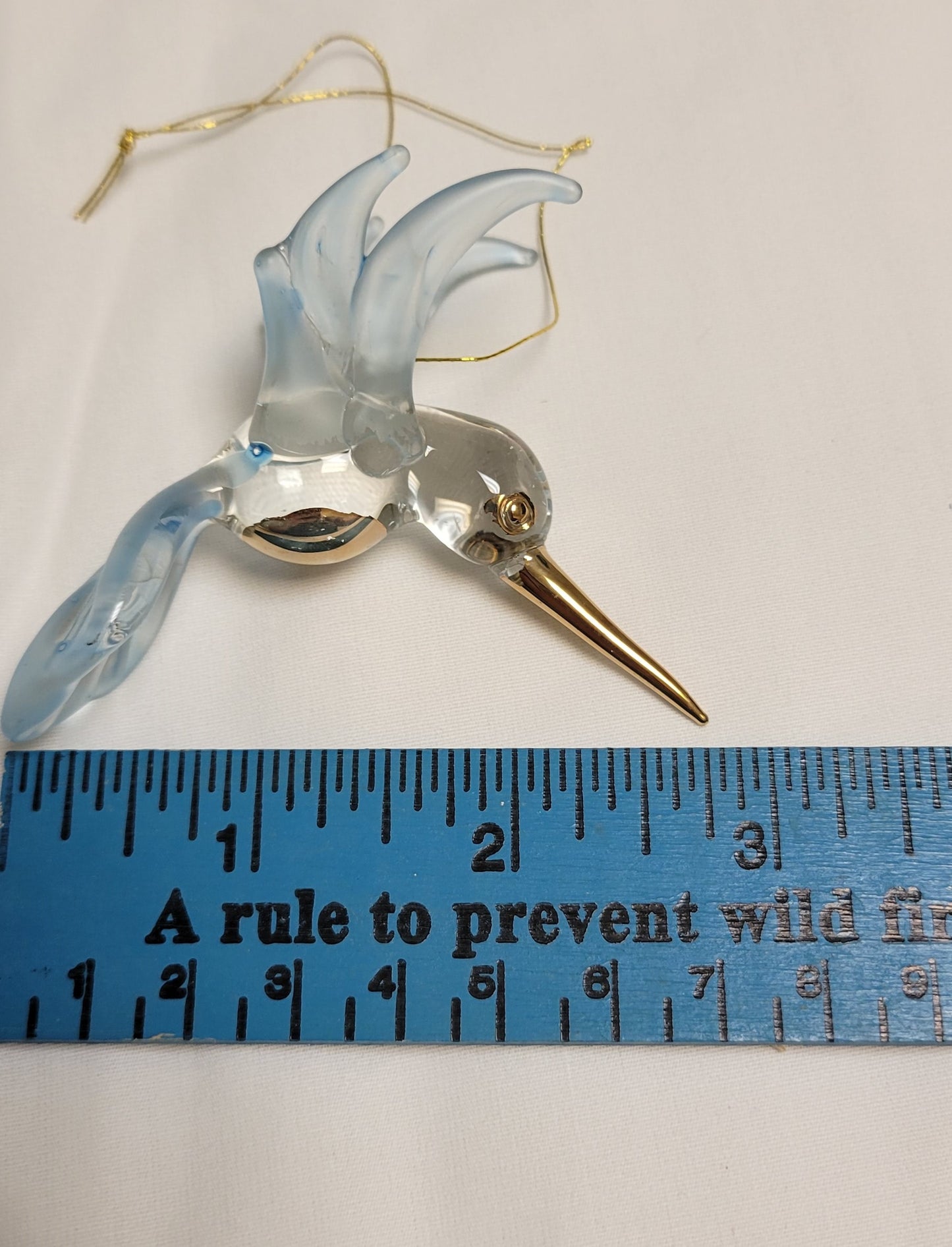 Ornament Glass Hummingbird, Mouth-Blown Glass Ornament, 3" - Blue, Clear, Gold
