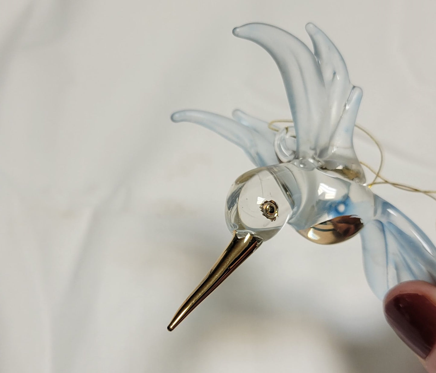Ornament Glass Hummingbird, Mouth-Blown Glass Ornament, 3" - Blue, Clear, Gold