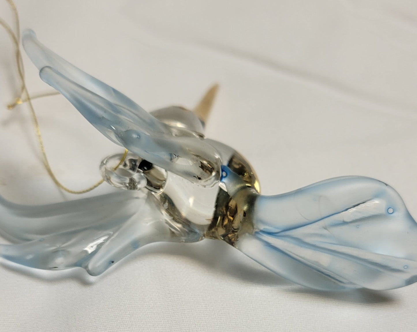 Ornament Glass Hummingbird, Mouth-Blown Glass Ornament, 3" - Blue, Clear, Gold