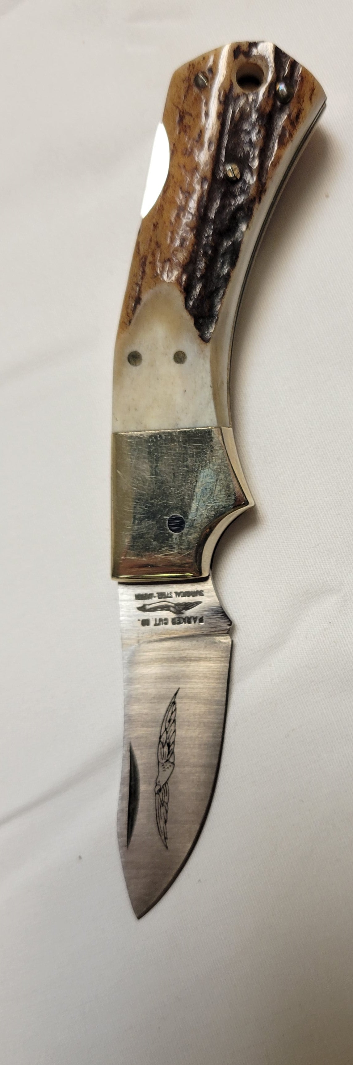 Pocket Knife New with Box Eagle Brand Blade Engraved, Genuine Stag Horn Handle