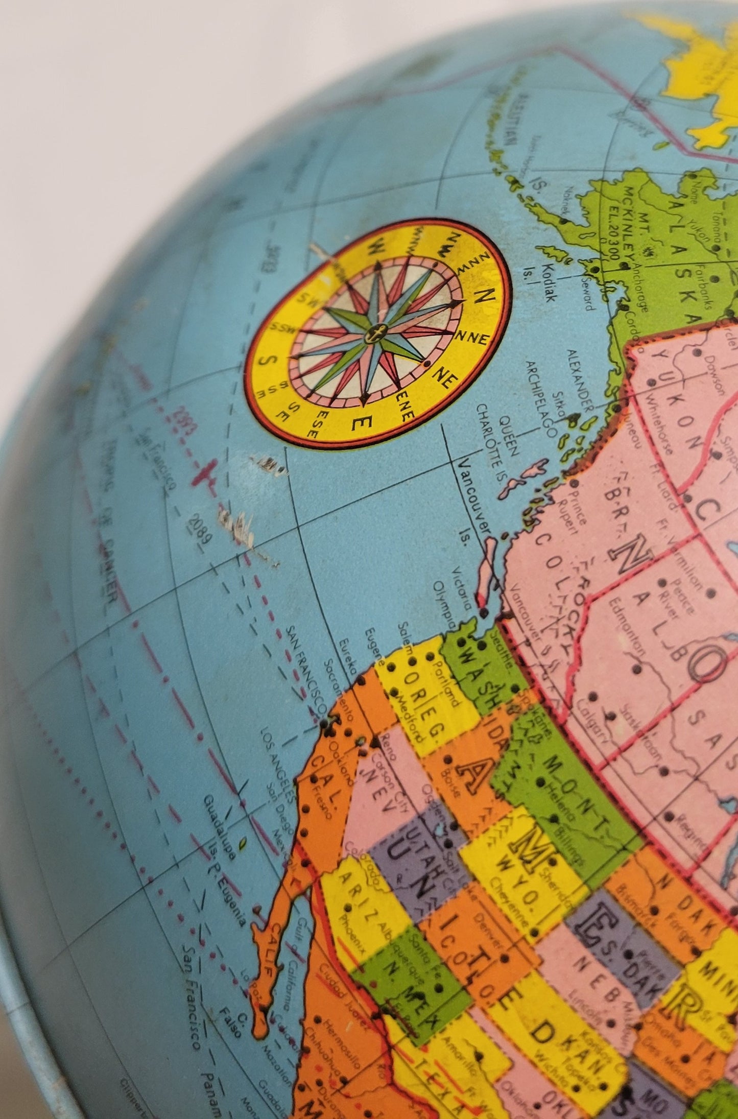 Globe World Atlas Piggy Bank, Metal Ohio Art Brand,  Base with Zodiac signs