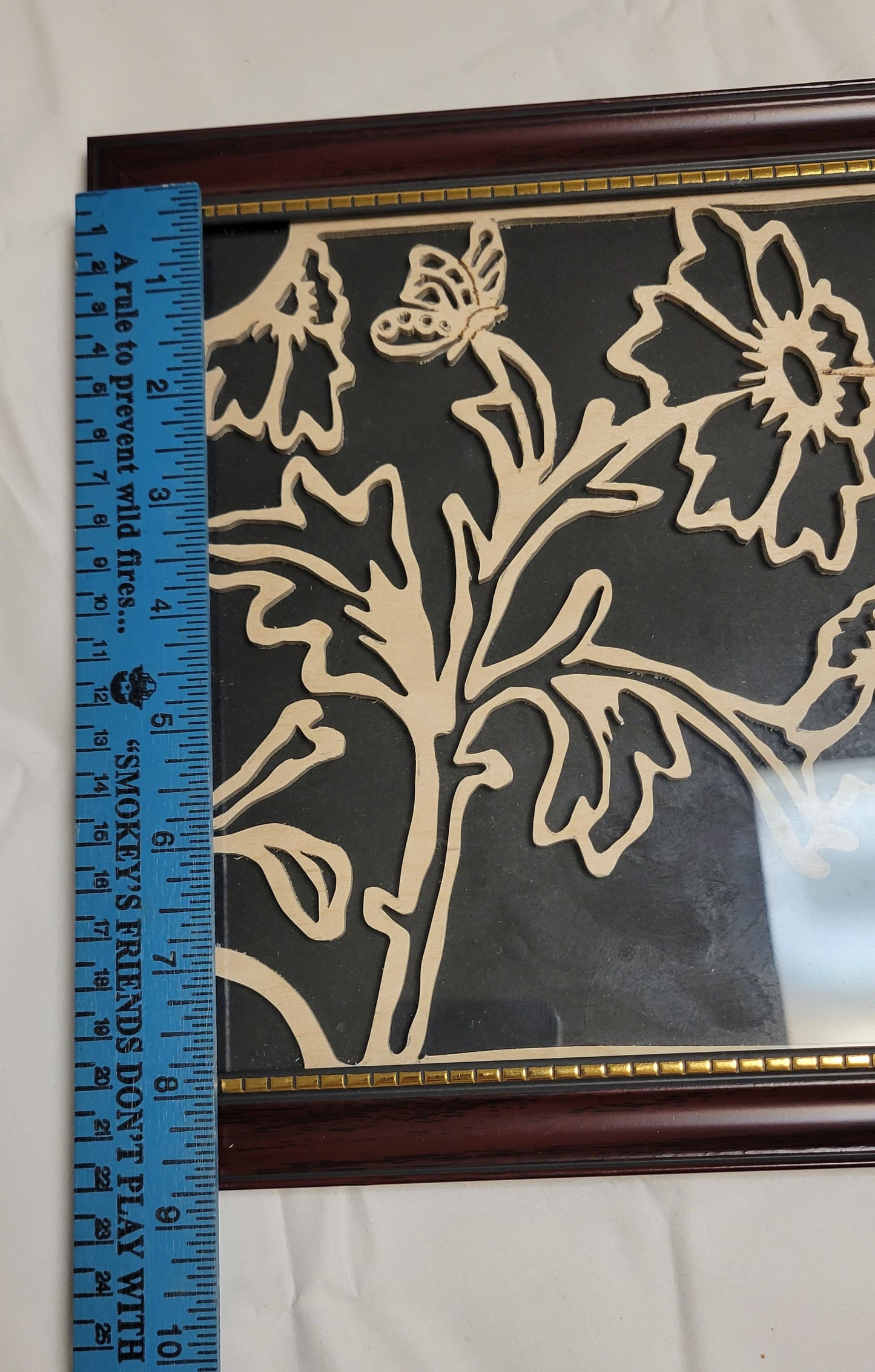 Art Scroll cut w/ Pyrography Hummingbird in Flower Framed