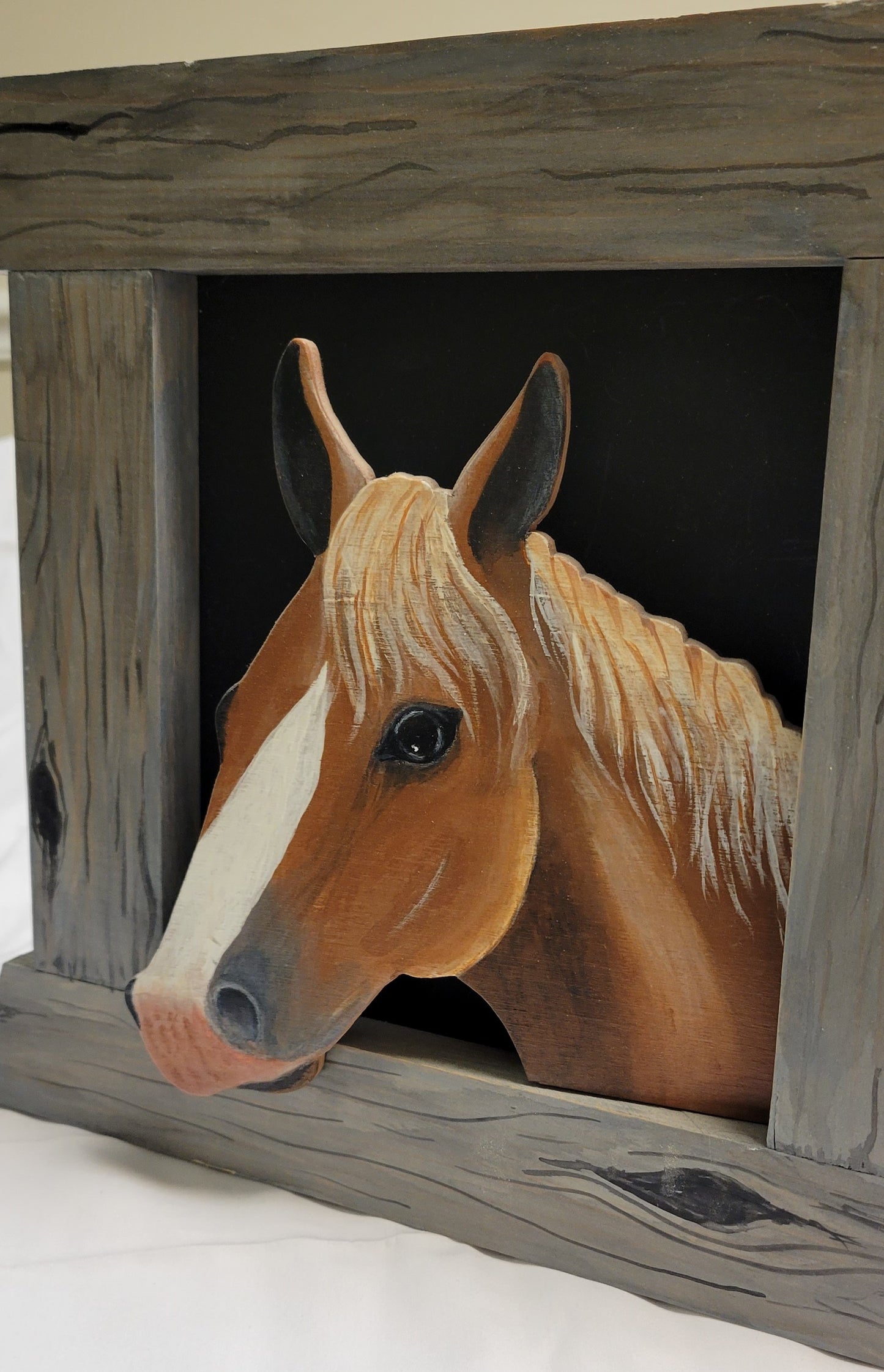 Art Painted Horse Head In Barn Door