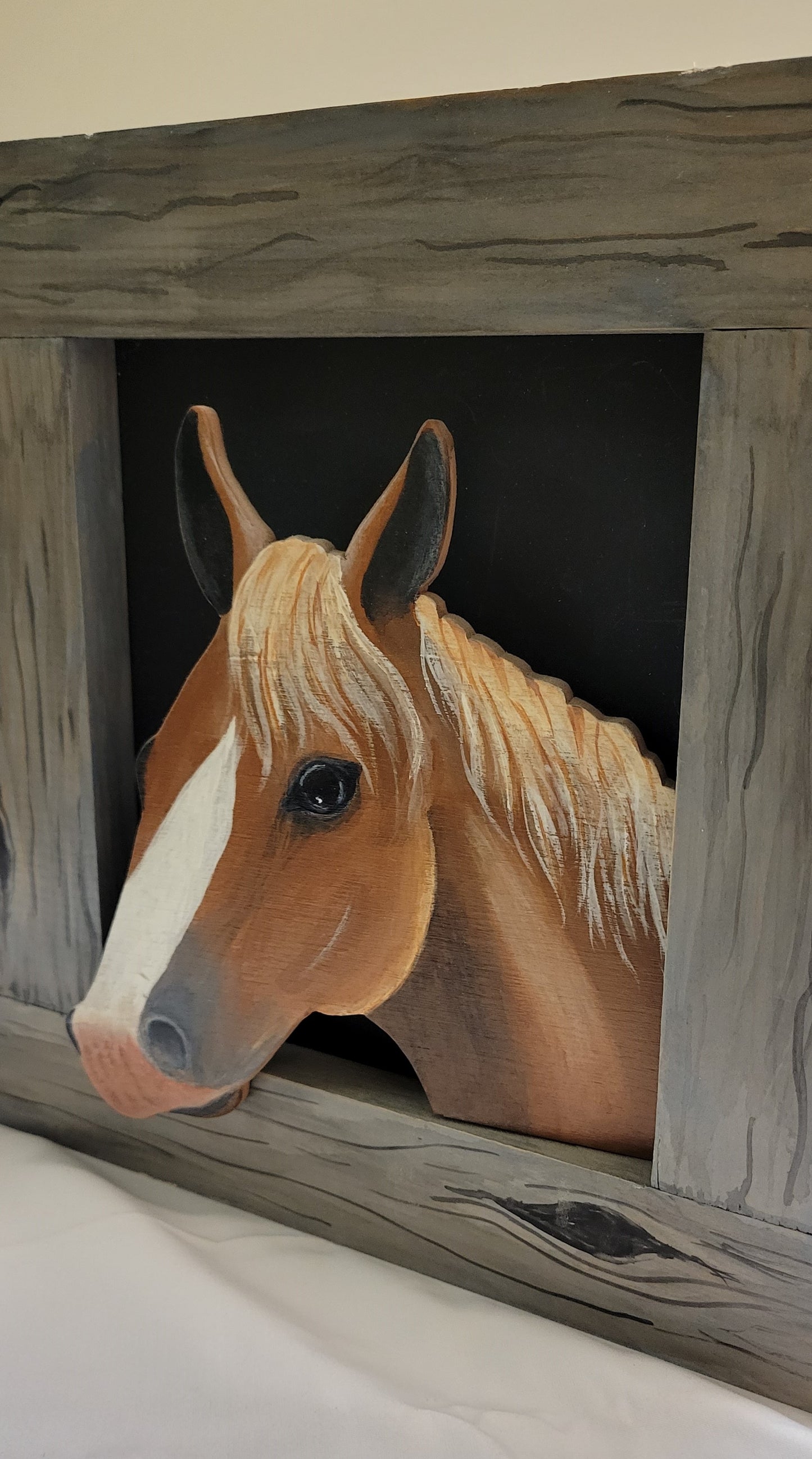Art Painted Horse Head In Barn Door