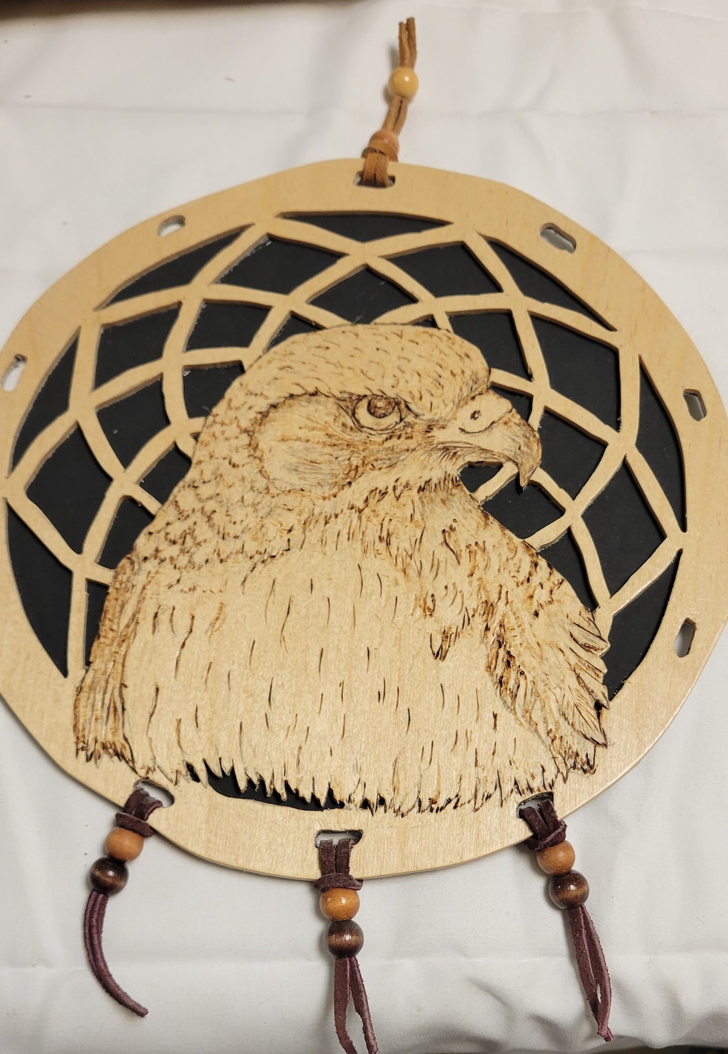 Art Dream Catcher Pyrography Scroll  ( Red Tail Hawk