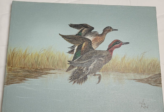 Art Painted Acrylic Ducks Flying over water