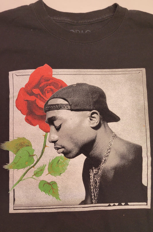 TShirt Long Sleeve Tupac with Rose Tupac printed on one arm. Size Medium