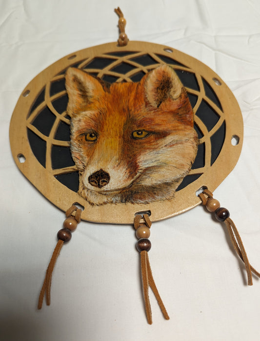 Art Dream Catcher Scroll Pyrography Painted Red Fox