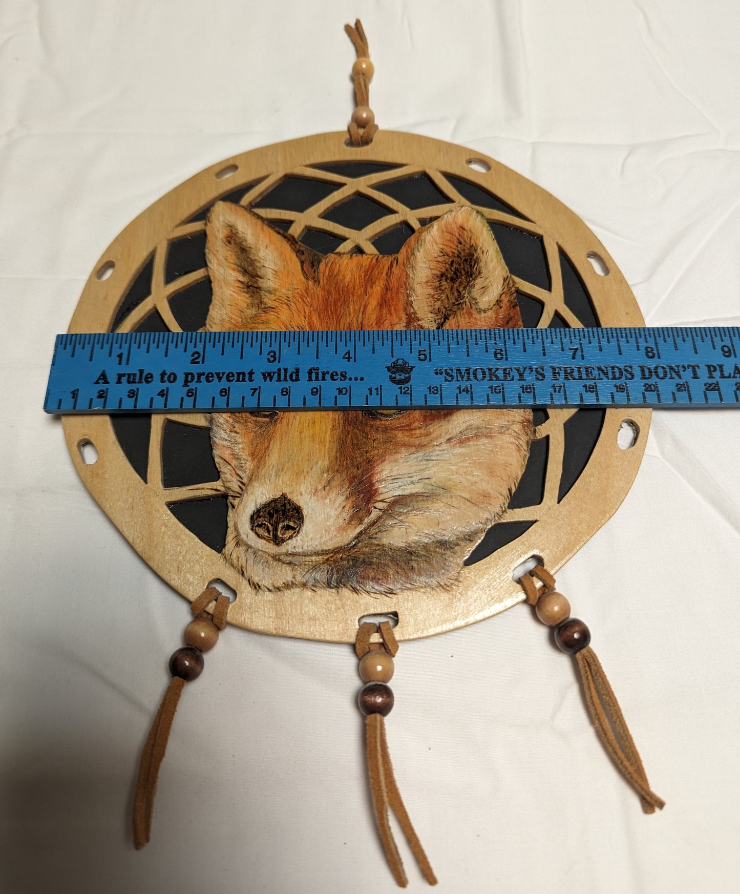 Art Dream Catcher Scroll Pyrography Painted Red Fox