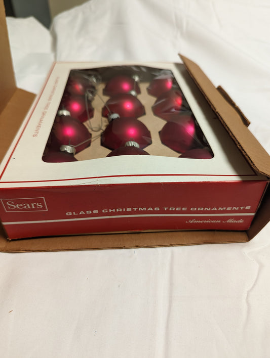 12 Vintage Rare Sears Red Matte Finish Glass Christmas tree Ornaments in original box Christmas Decorations