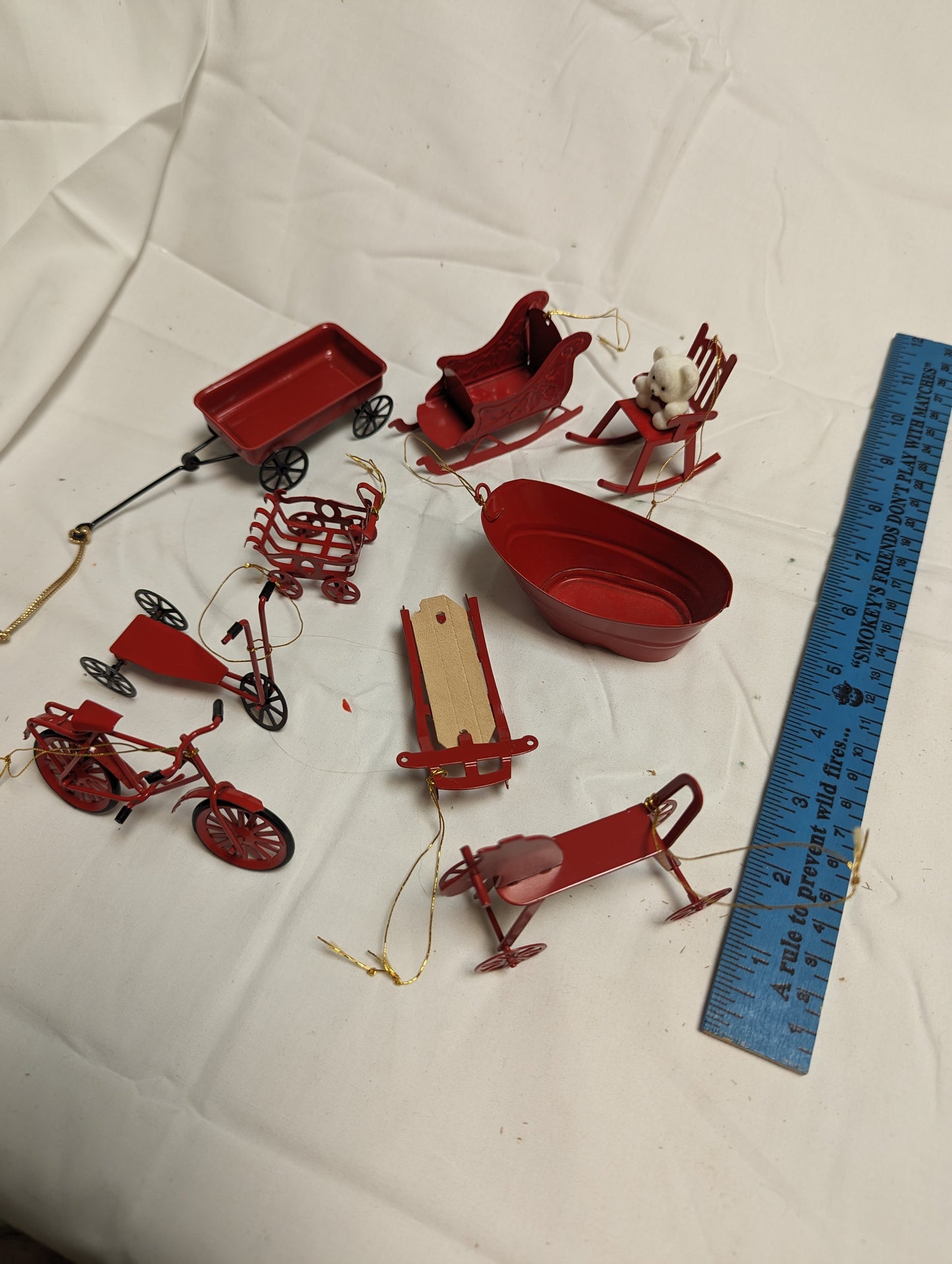 Ornaments Christmas Metal Childrens Conveyances  ( Set of 12