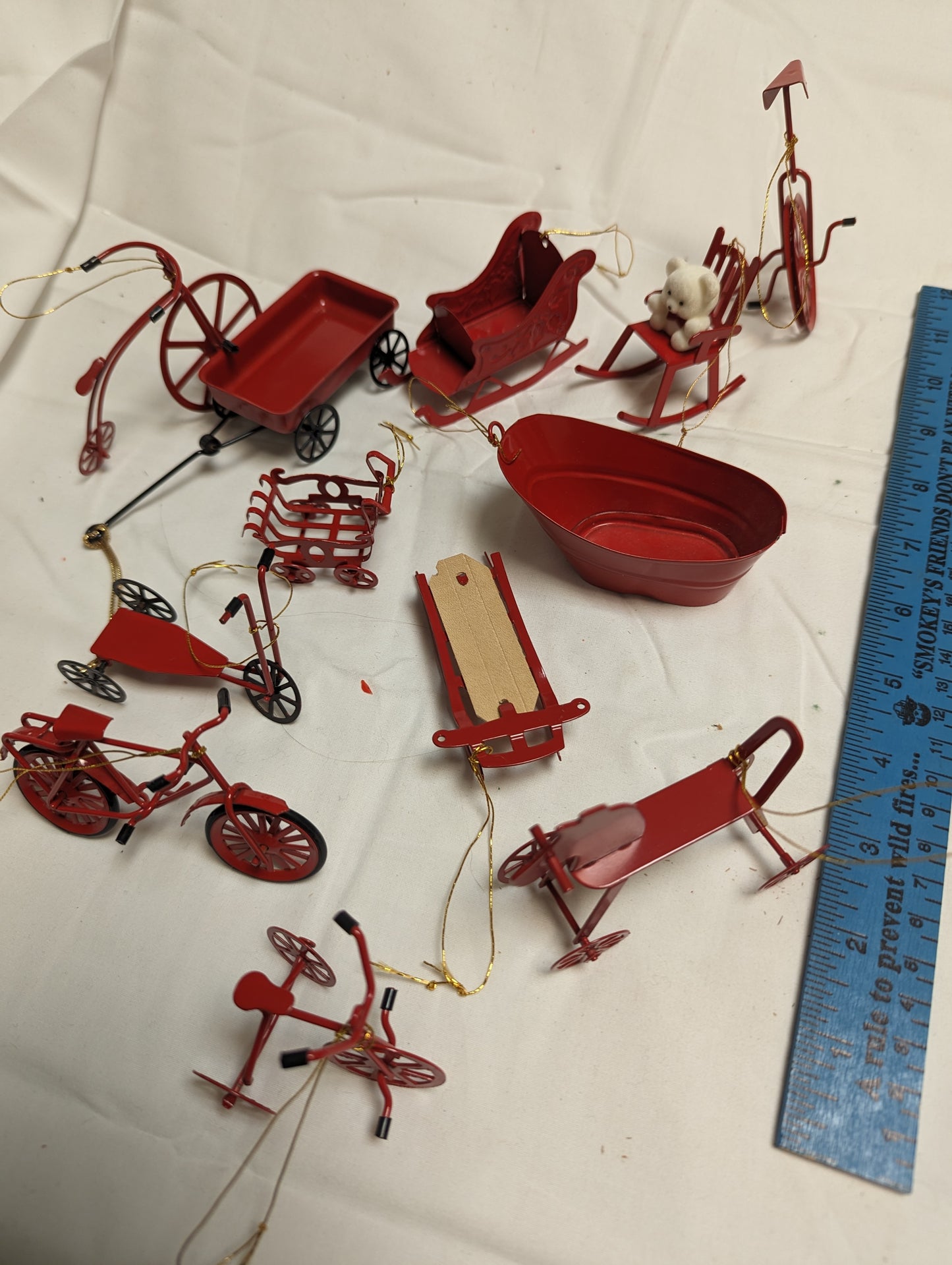 Ornaments Christmas Metal Childrens Conveyances  ( Set of 12