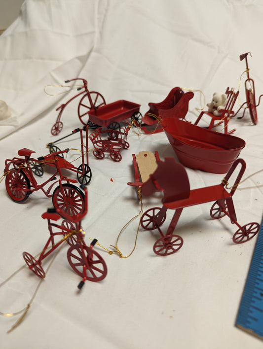 Ornaments Christmas Metal Childrens Conveyances  ( Set of 12