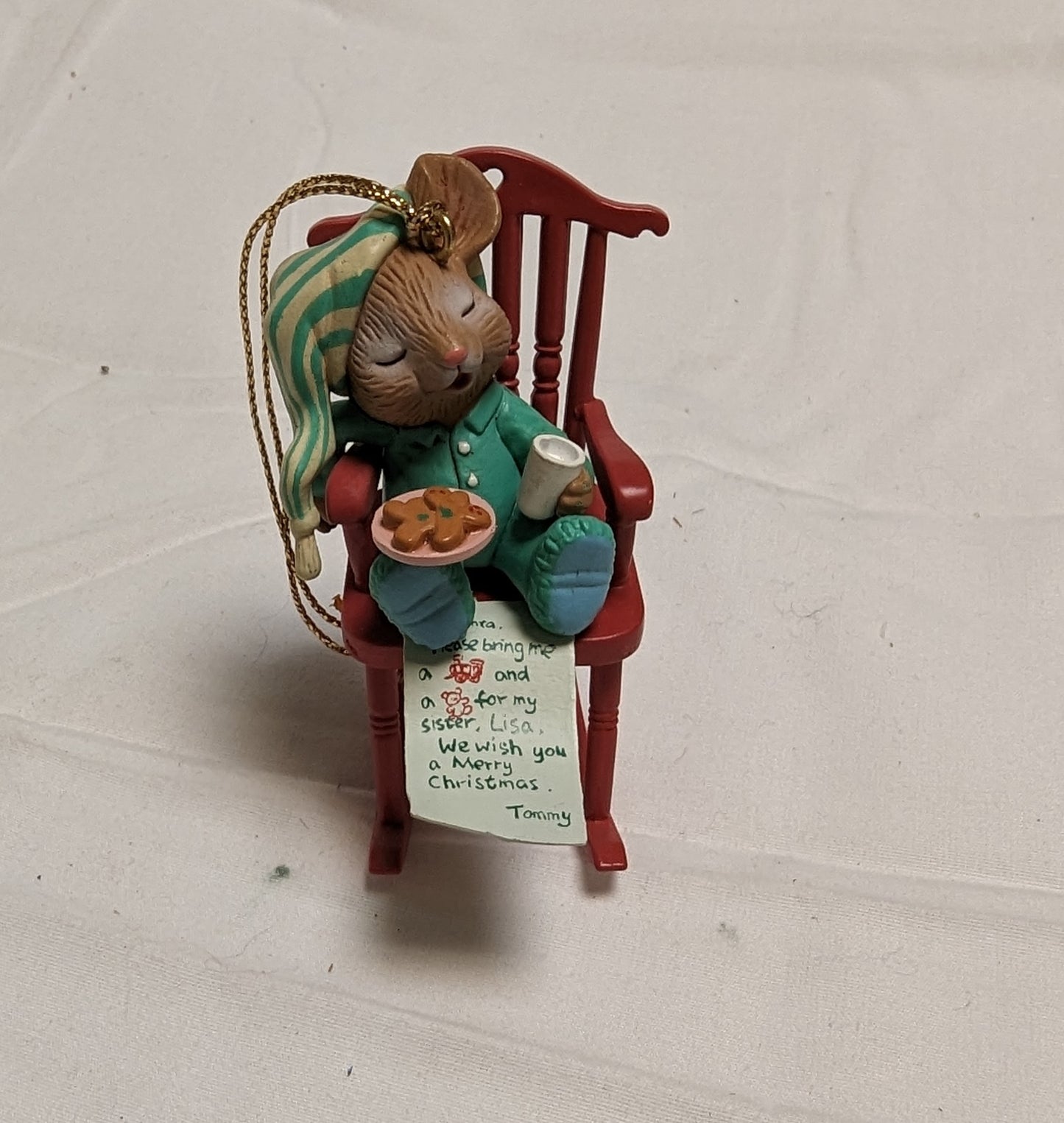 Ornament Christmas  Cute Mouse in rocker with note for Santa