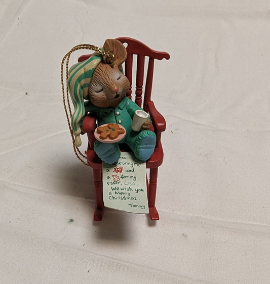 Ornament Christmas  Cute Mouse in rocker with note for Santa