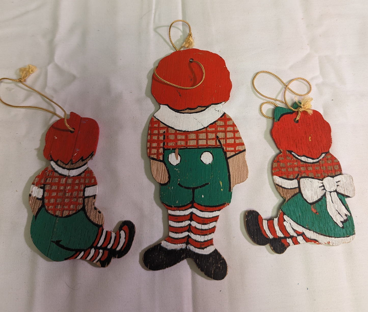 Christmas Ornament Vintage Raggedy Ann Hand Painted Front and Back on plywood Set of 3