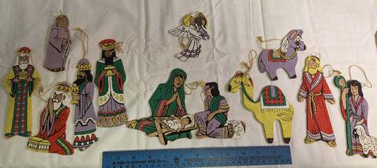 Christmas Ornaments Vintage Nativity Scene Hand Painted Front and Back on plywood Set of 12