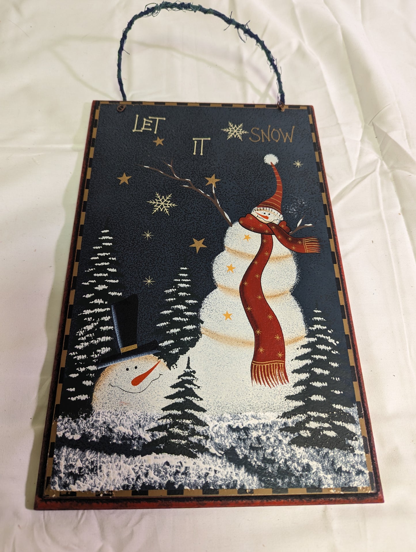 Art Christmas Decor Snowman Wall Hanging Let It Snow Painted on wood