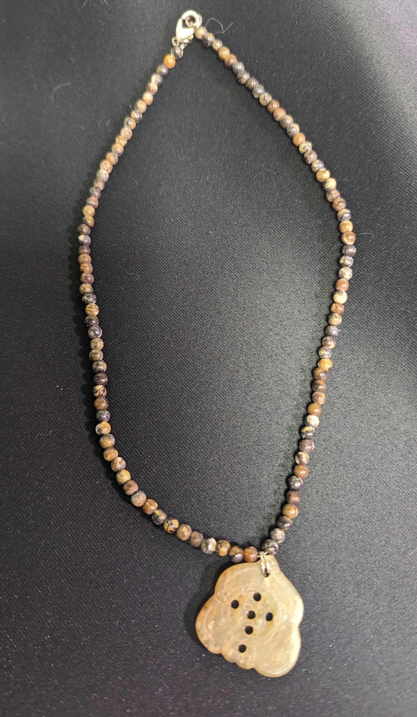 Necklace One of a Kind Hand Made Jasper Pendent W/ Natural Stone Beads and Lobster Clasp