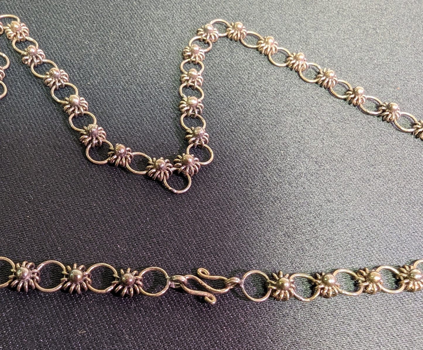 Necklace Hand Made "Daisy Chain" Metal rings and flowers w/ S Hook Clasp