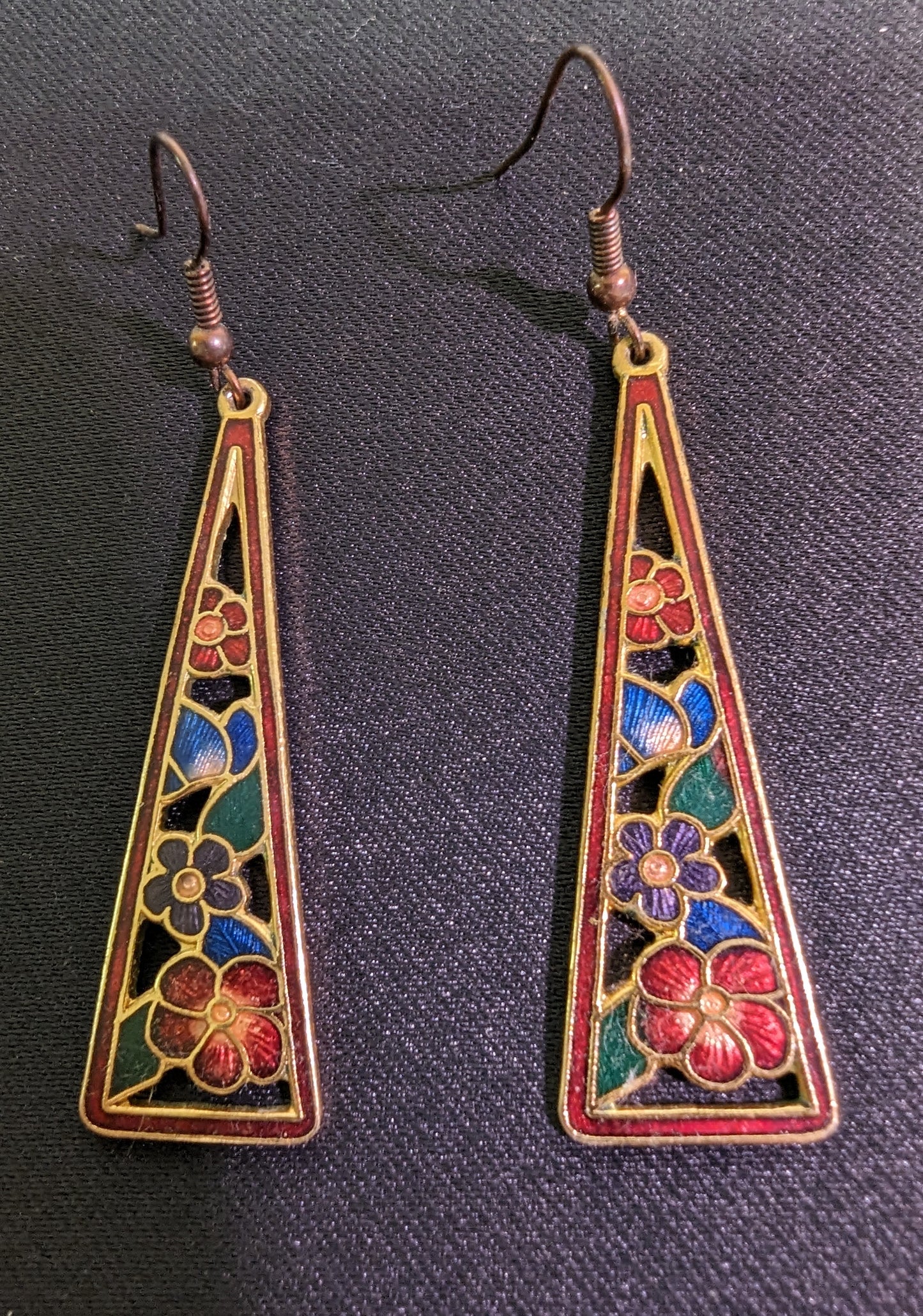 Earrings Enamel Filled Flower Print French Hook