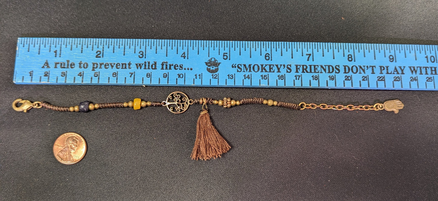 Jewelry Bracelet Hand Made Natural stones Brass Filigree,  Healing Hand and Lobster Clasp